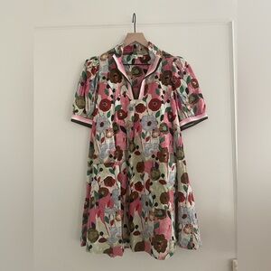 Floral print short sleeve collared mini dress